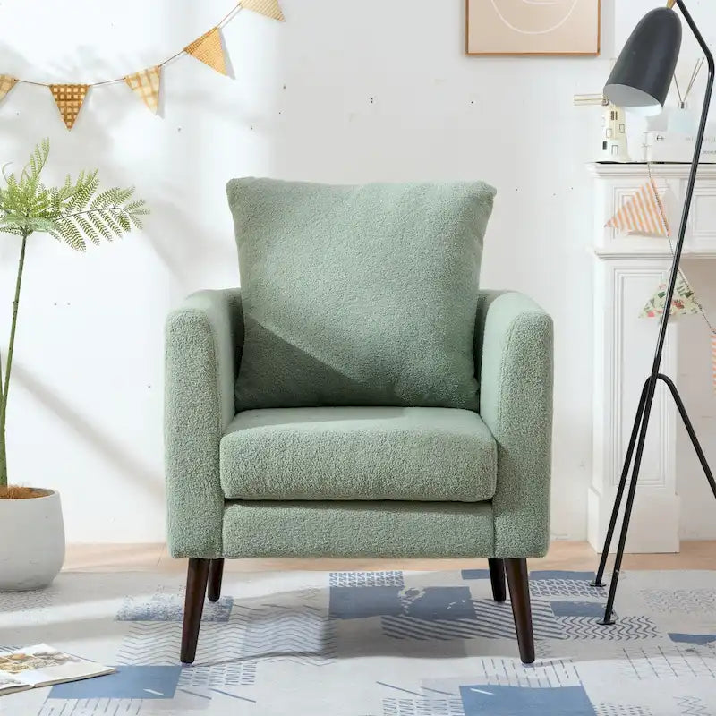 Fauteuil moderne rembourré de 68 cm avec pieds en bois massif et coussin lombaire
