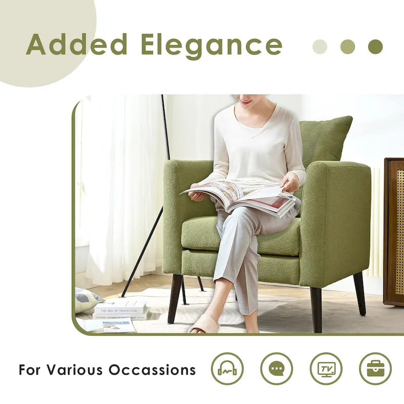 Fauteuil moderne rembourré de 68 cm avec pieds en bois massif et coussin lombaire