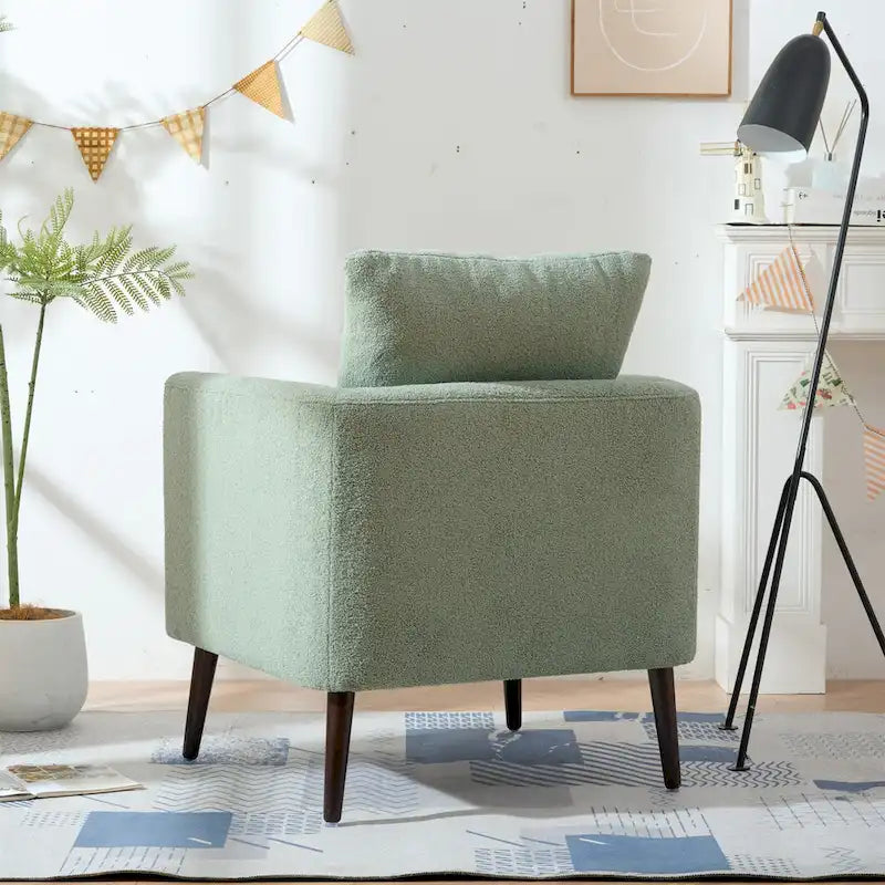 Fauteuil moderne rembourré de 68 cm avec pieds en bois massif et coussin lombaire
