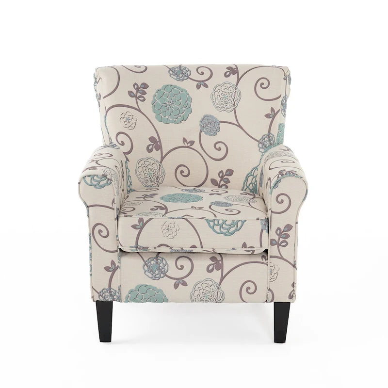 Fauteuil club moderne blanc et bleu de 80,6 cm (31,75 po) avec pieds fuselés en bois de bouleau pour salon