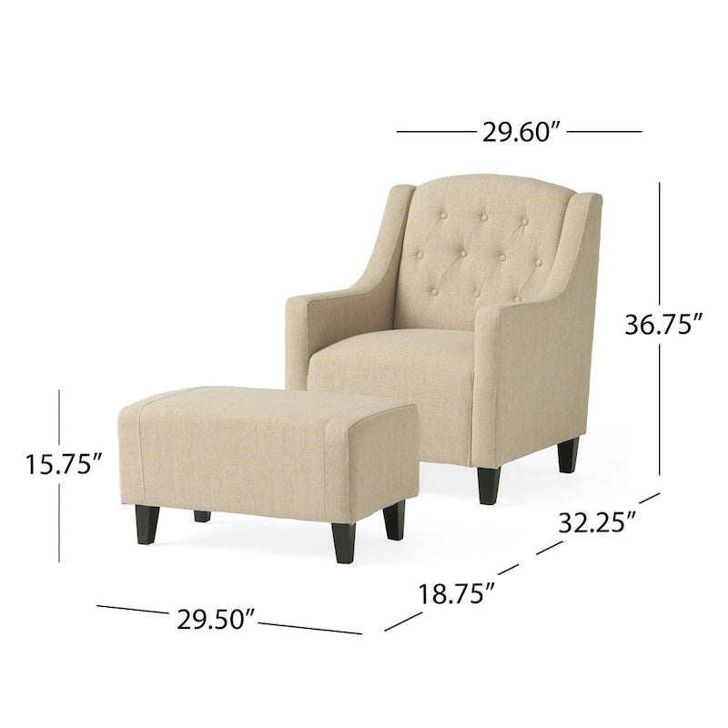 Fauteuil club Elaine en tissu capitonné beige clair avec repose-pieds, par Christopher Knight Home