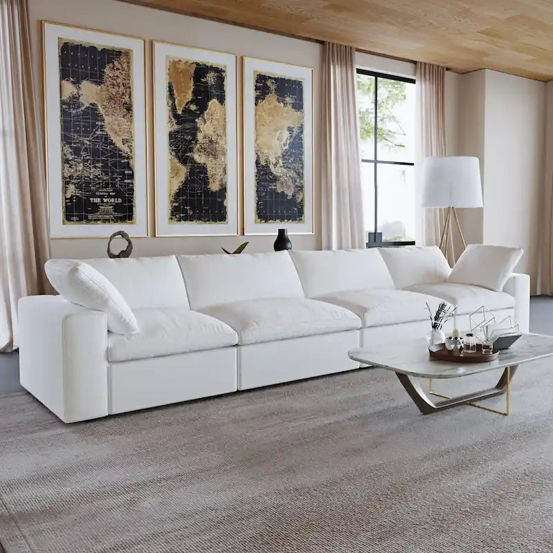 Canapé d'angle moderne en lin, 160,6 pouces, avec plusieurs coussins.