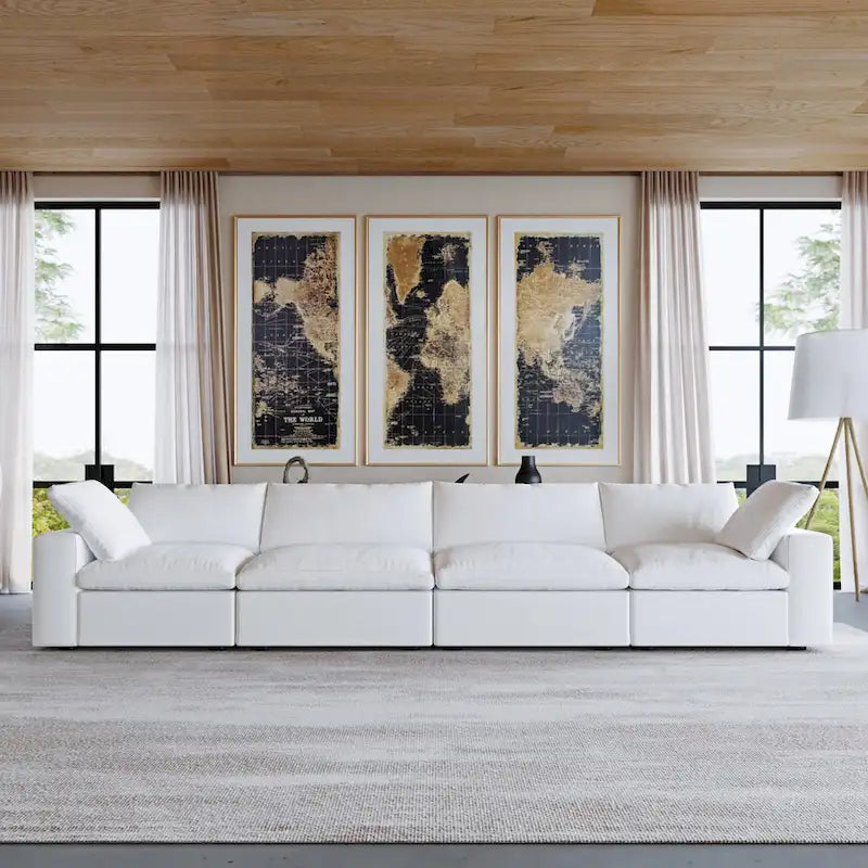 160.6 Modern Linen Upholstered Sofa Multiple Cushions Sectional Couch