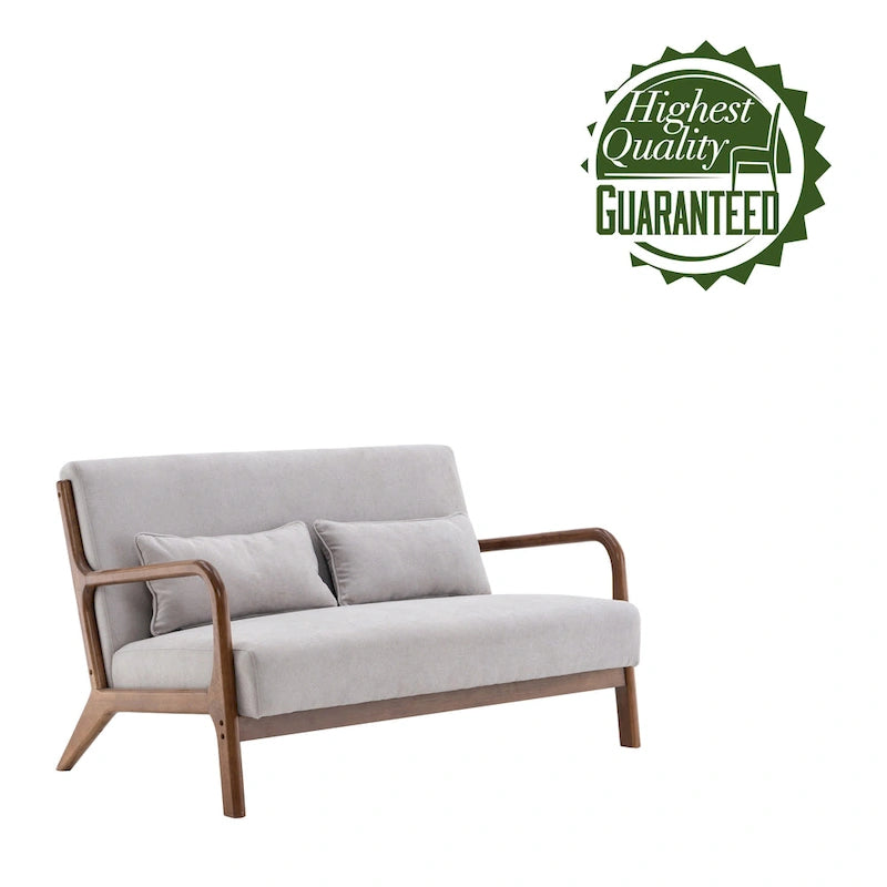 Canapé deux places Porthos Home Juno en tissu avec coussins et structure en bois d'hévéa