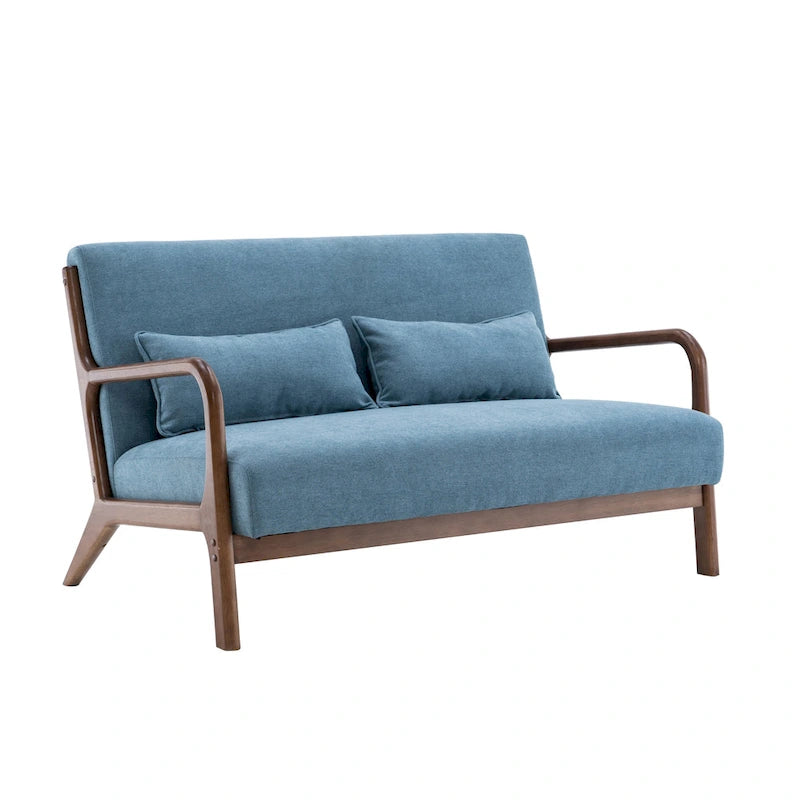 Canapé deux places Porthos Home Juno en tissu avec coussins et structure en bois d'hévéa