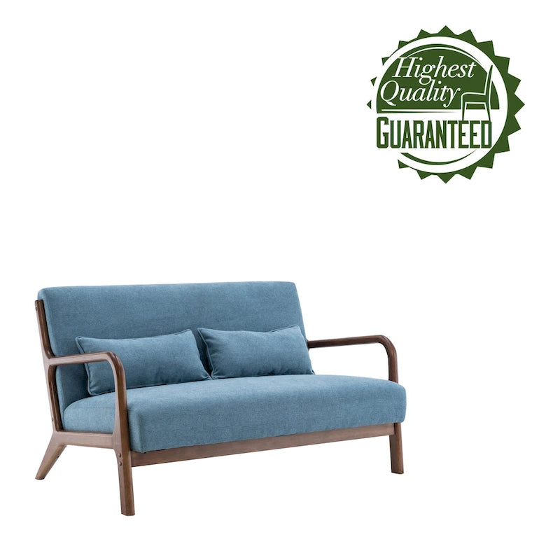 Canapé deux places Porthos Home Juno en tissu avec coussins et structure en bois d'hévéa