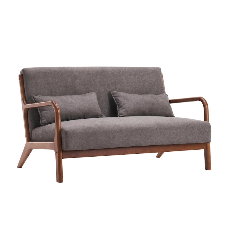 Canapé deux places Porthos Home Juno en tissu avec coussins et structure en bois d'hévéa