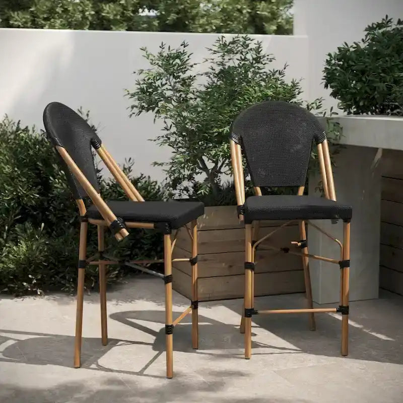 Lot de 2 chaises de bistro empilables avec structure en métal et assise en PE