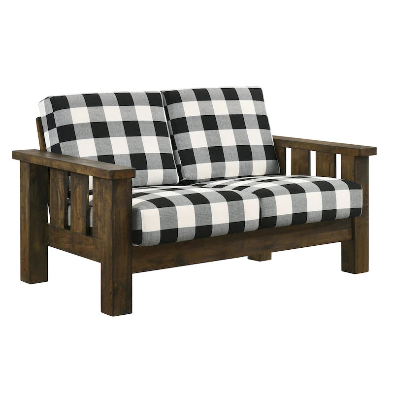 Canapé deux places Jimo traditionnel rustique en chêne et tissu lin de Furniture of America