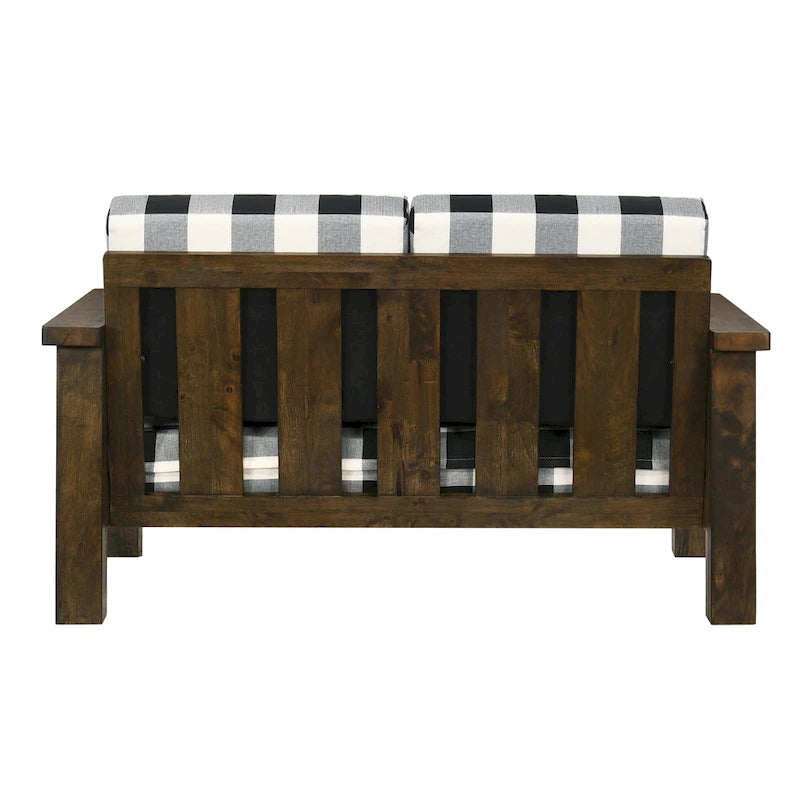 Canapé deux places Jimo traditionnel rustique en chêne et tissu lin de Furniture of America