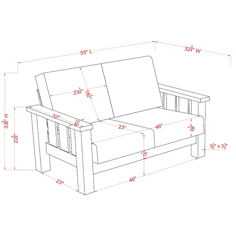 Canapé deux places Jimo traditionnel rustique en chêne et tissu lin de Furniture of America