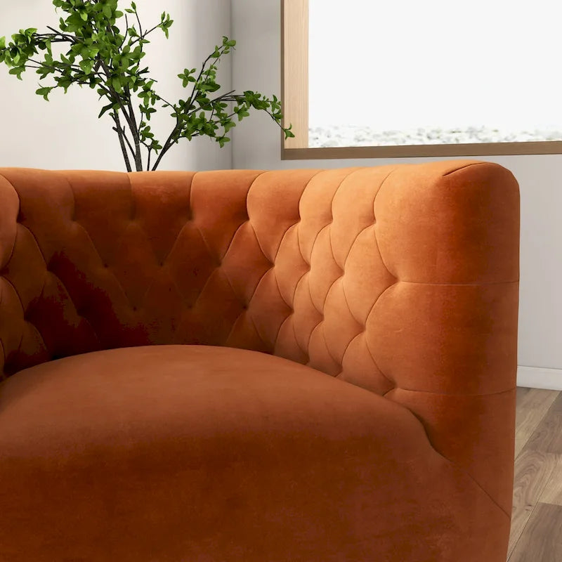Fauteuil pivotant Luxor Mid-Century Modern en velours orange brûlé confortable