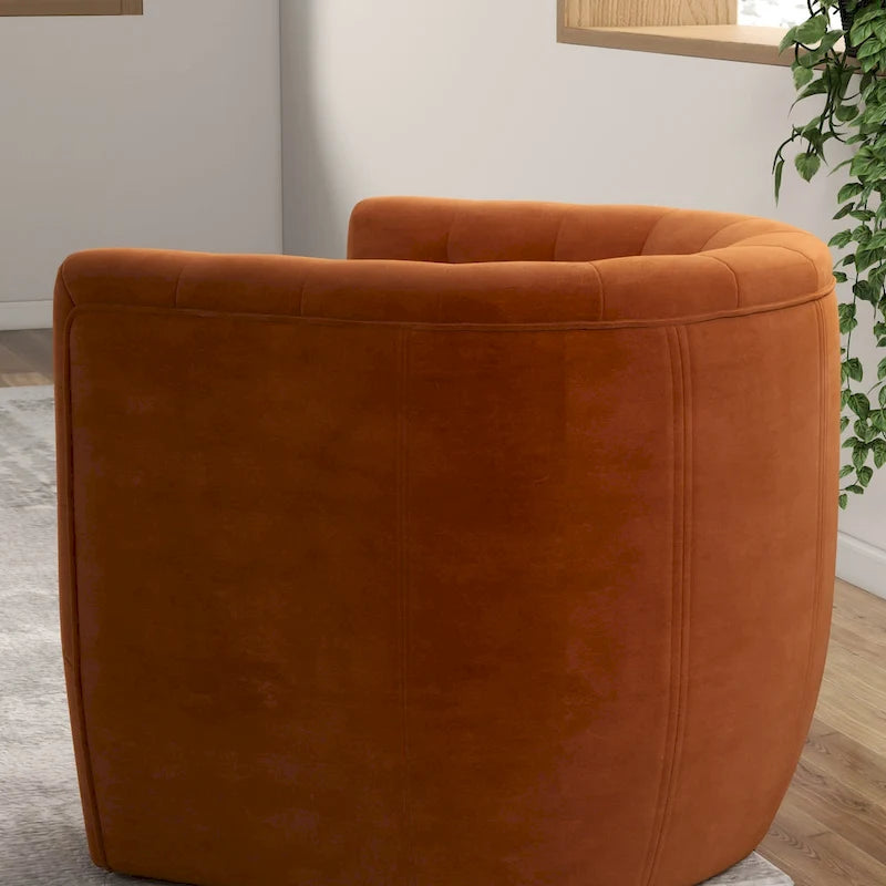 Fauteuil pivotant Luxor Mid-Century Modern en velours orange brûlé confortable