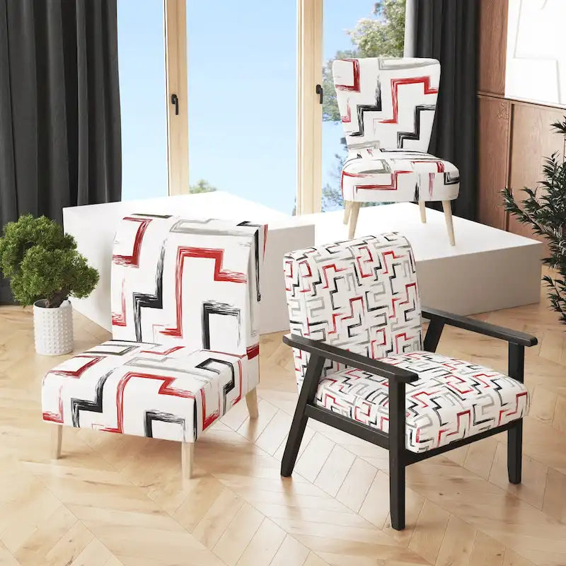Fauteuil d'appoint et fauteuil rembourrés à motifs géométriques tendance multicolores de Designart