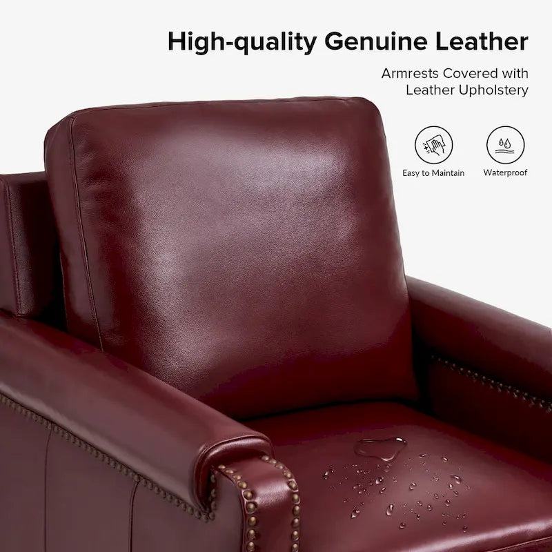 Fauteuil Kunz transitionnel en cuir véritable avec coussin amovible et garnitures cloutées, ensemble de 2 par HULALA HOME