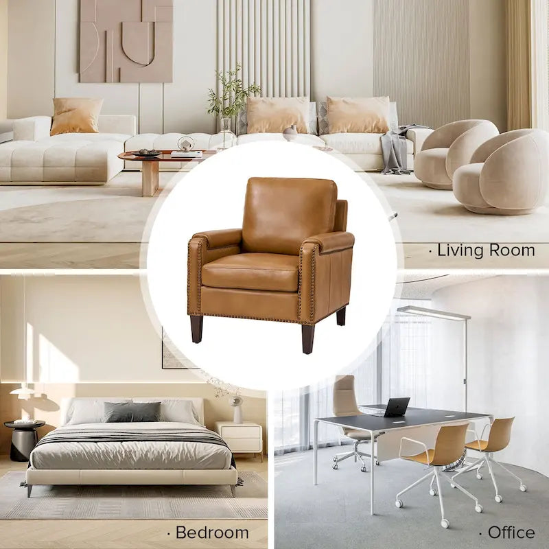 Fauteuil Kunz transitionnel en cuir véritable avec coussin amovible et garnitures cloutées, ensemble de 2 par HULALA HOME