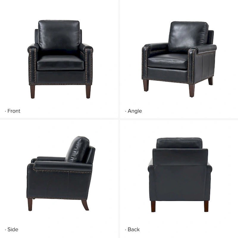 Fauteuil Kunz transitionnel en cuir véritable avec coussin amovible et garnitures cloutées, ensemble de 2 par HULALA HOME