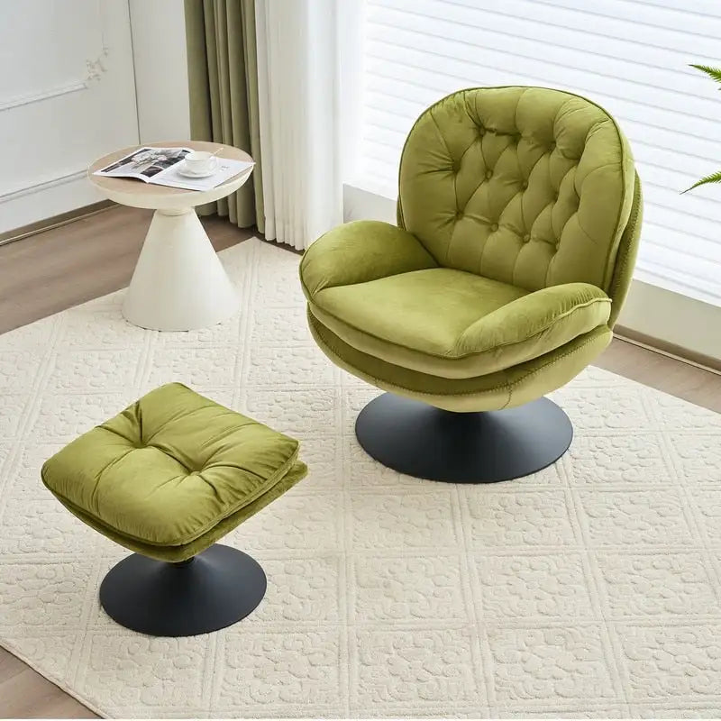 Fauteuil pivotant en velours avec repose-pieds, ensemble fauteuil de lecture rond, pivotant à 360°, structure en métal