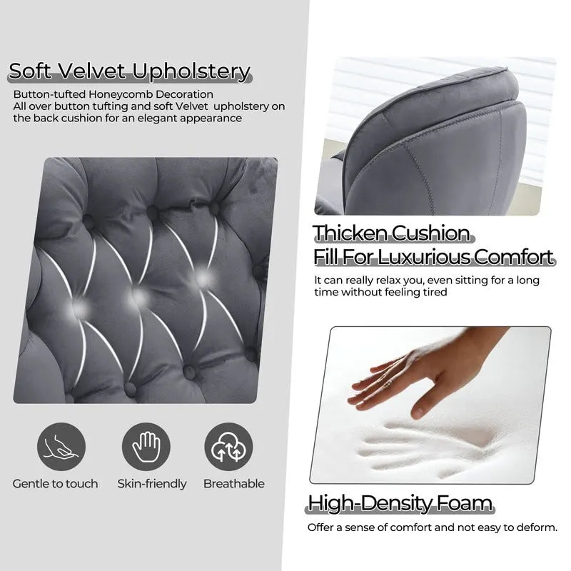 Fauteuil pivotant en velours avec repose-pieds, ensemble fauteuil de lecture rond, pivotant à 360°, structure en métal