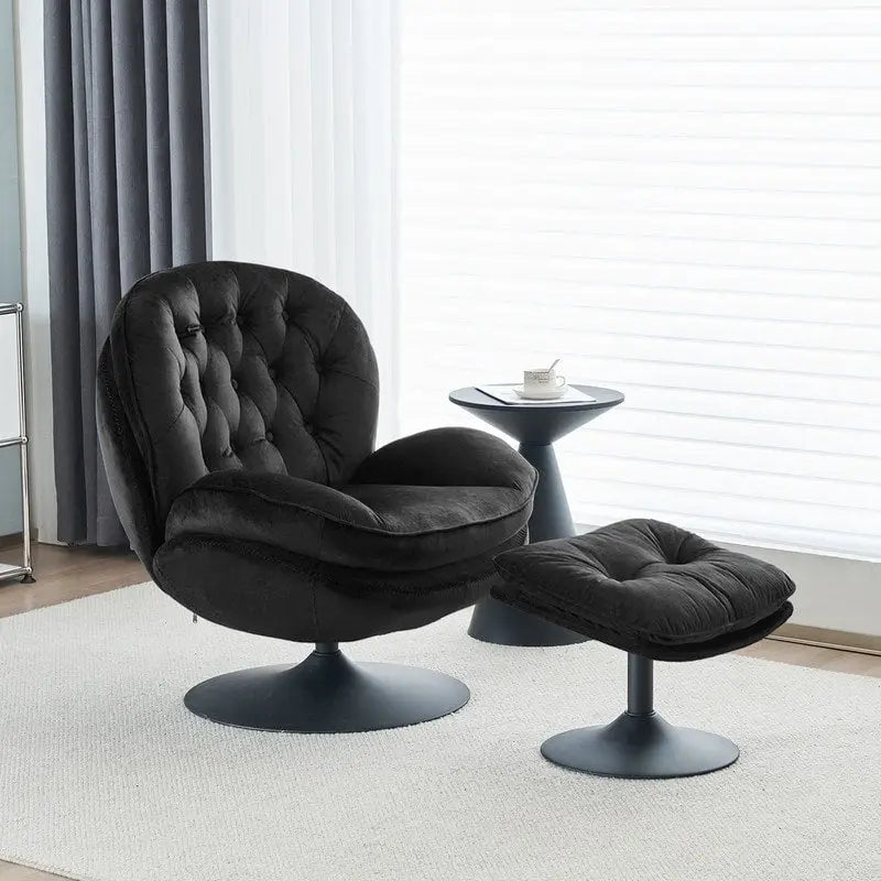 Fauteuil pivotant en velours avec repose-pieds, ensemble fauteuil de lecture rond, pivotant à 360°, structure en métal