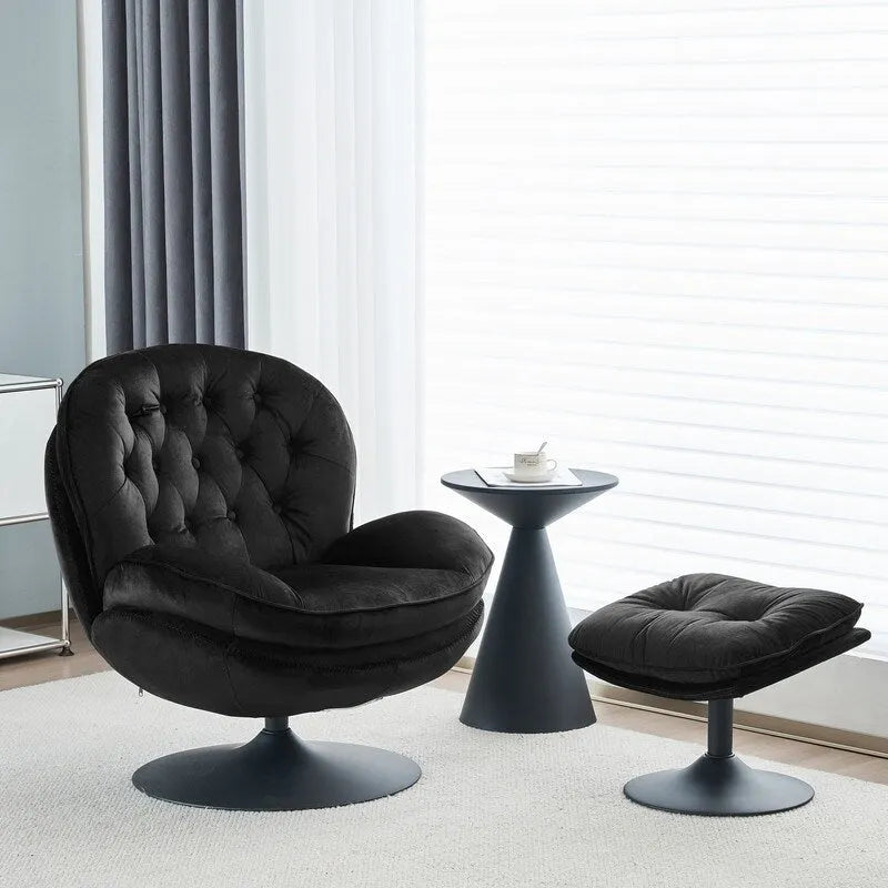 Fauteuil pivotant en velours avec repose-pieds, ensemble fauteuil de lecture rond, pivotant à 360°, structure en métal