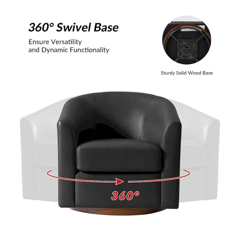 Fauteuil pivotant Althea moderne en cuir véritable avec base en bois massif par HULALA HOME