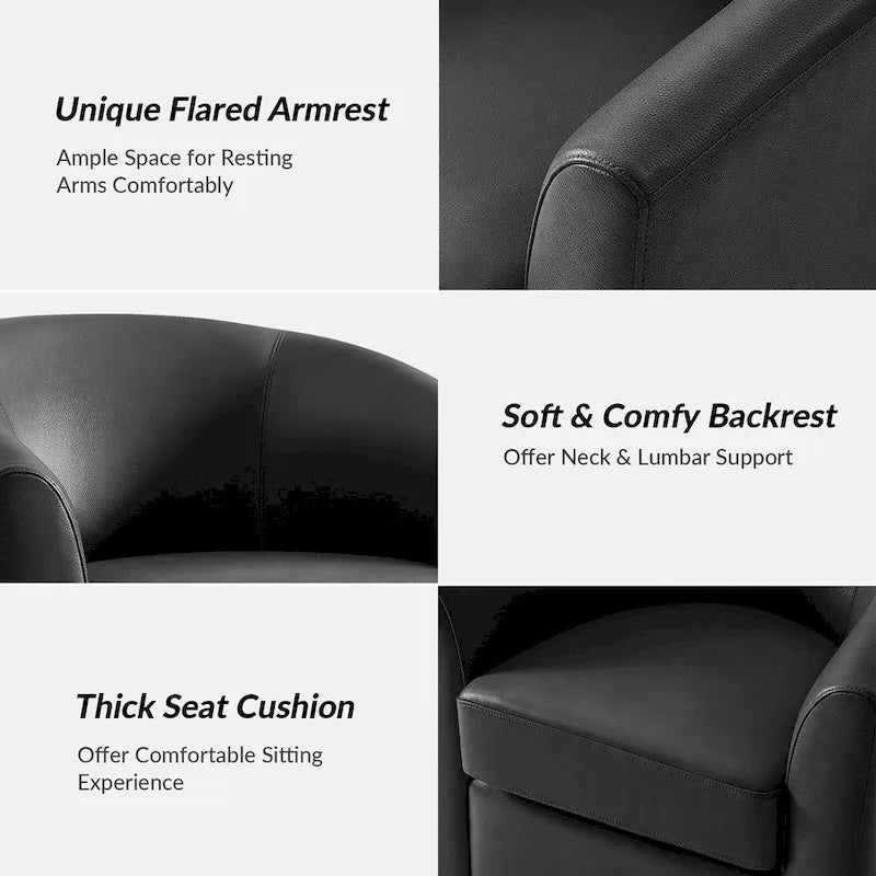 Fauteuil pivotant Althea moderne en cuir véritable avec base en bois massif par HULALA HOME