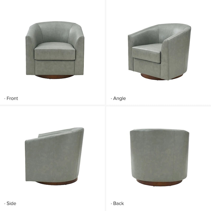 Fauteuil pivotant Althea moderne en cuir véritable avec base en bois massif par HULALA HOME