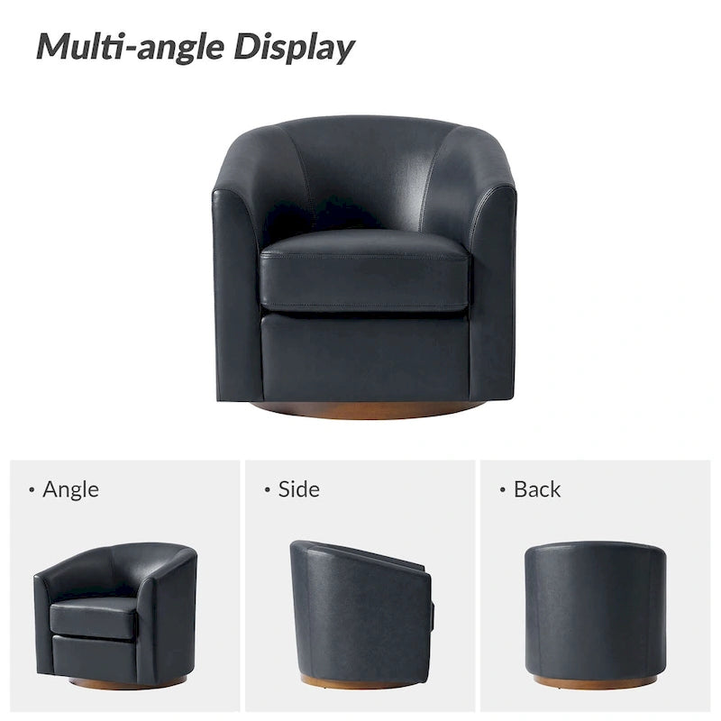 Fauteuil pivotant Althea moderne en cuir véritable avec base en bois massif par HULALA HOME