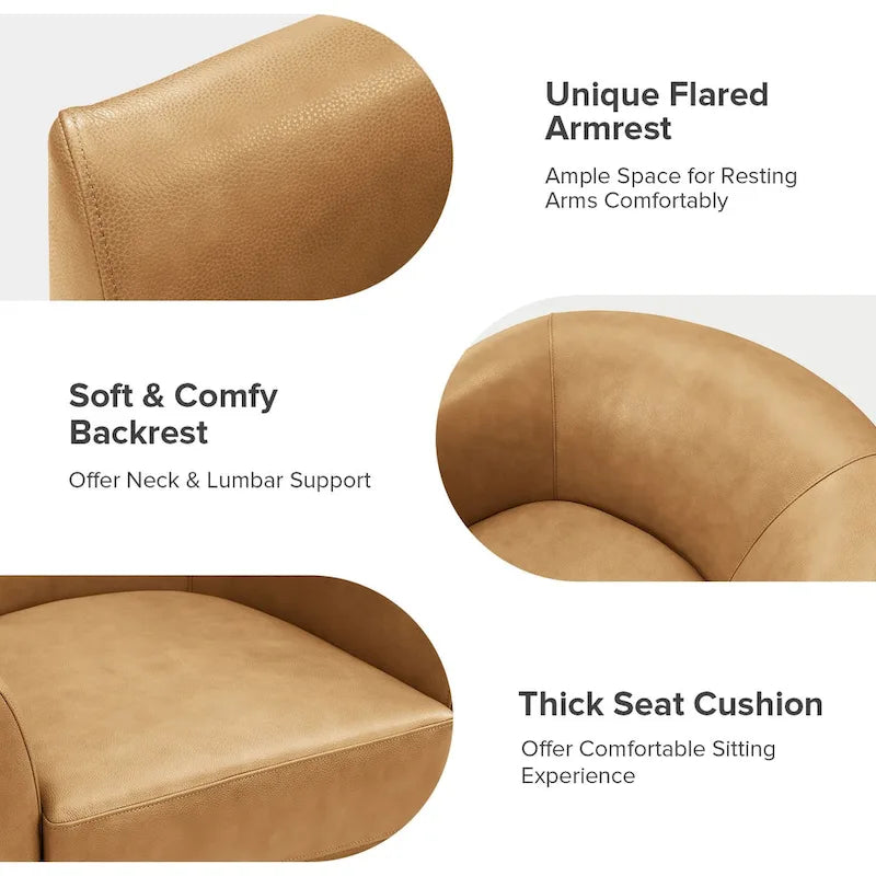 Fauteuil pivotant Althea moderne en cuir véritable avec base en bois massif par HULALA HOME