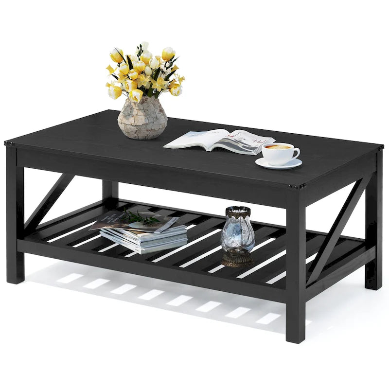 Table basse Pellabant à 2 niveaux avec étagère de rangement