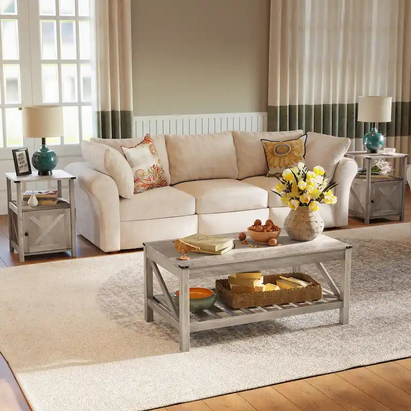 Table basse Pellabant à 2 niveaux avec étagère de rangement