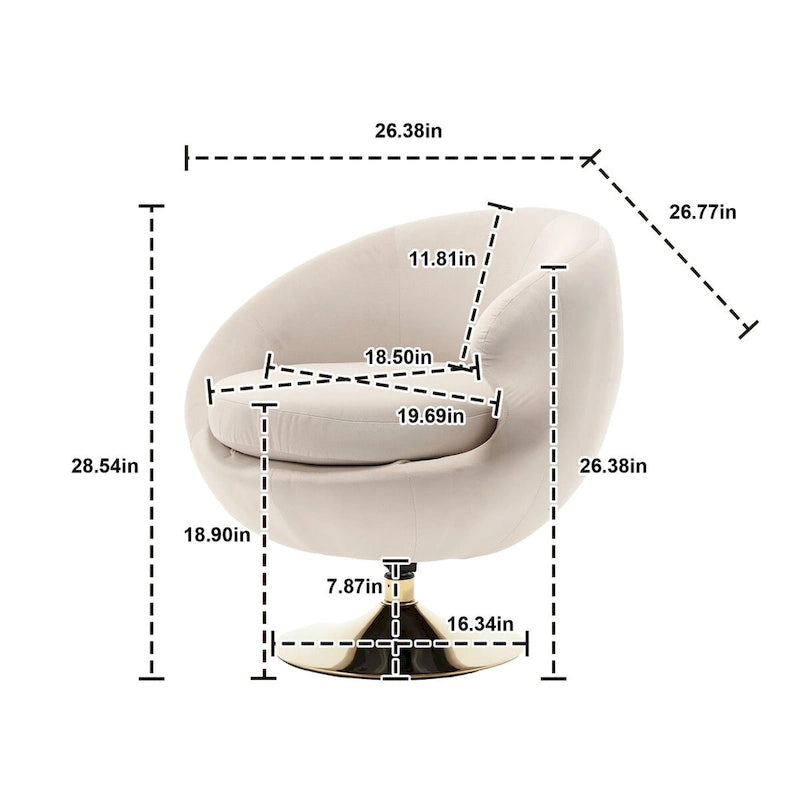Fauteuils d'appoint HOMEFUN en velours pivotants à 360 degrés, forme tonneau, à dossier ergonomique