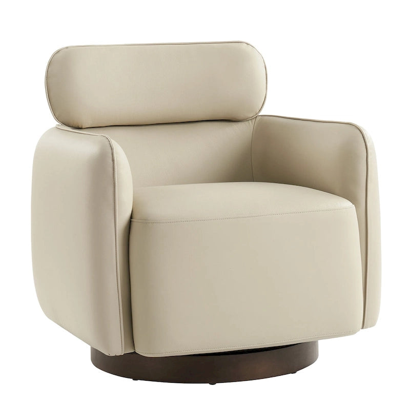 Fauteuil pivotant moderne Raphael en cuir véritable, style tonneau