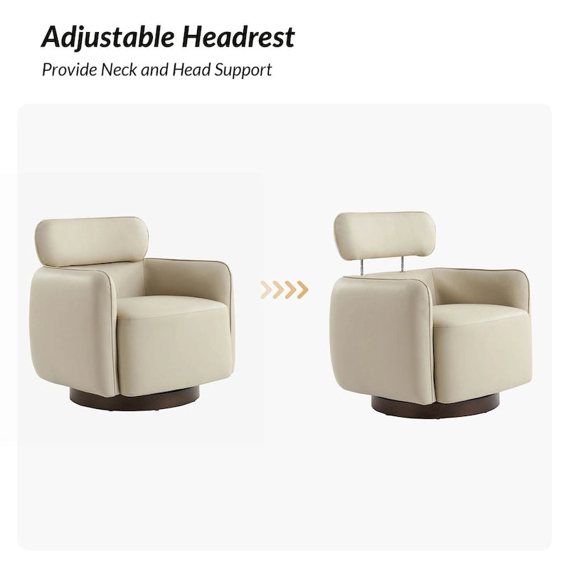 Fauteuil pivotant moderne Raphael en cuir véritable, style tonneau