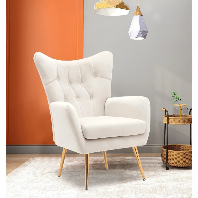 Fauteuil d'appoint rembourré à oreilles de style Mid-Century