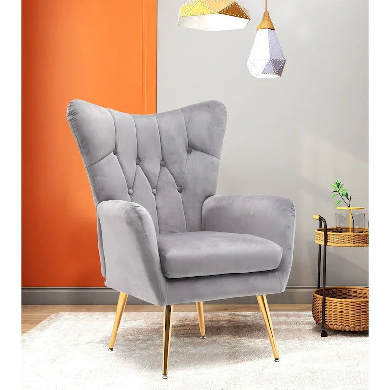 Fauteuil d'appoint rembourré à oreilles de style Mid-Century