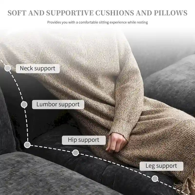 Canapé d'angle en chenille Cloud 118 x 55 cm avec coussins d'assise doubles, canapé-lit 5 places avec méridienne