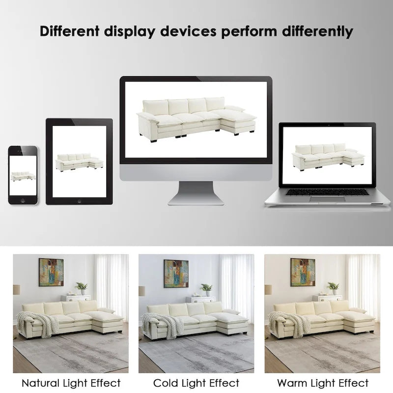 Canapé d'angle en chenille Cloud 118 x 55 cm avec coussins d'assise doubles, canapé-lit 5 places avec méridienne