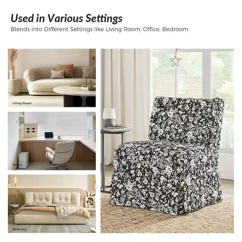 Fauteuil Falk sans accoudoirs, style ferme, avec housse amovible et pieds en bois massif, par HULALA HOME