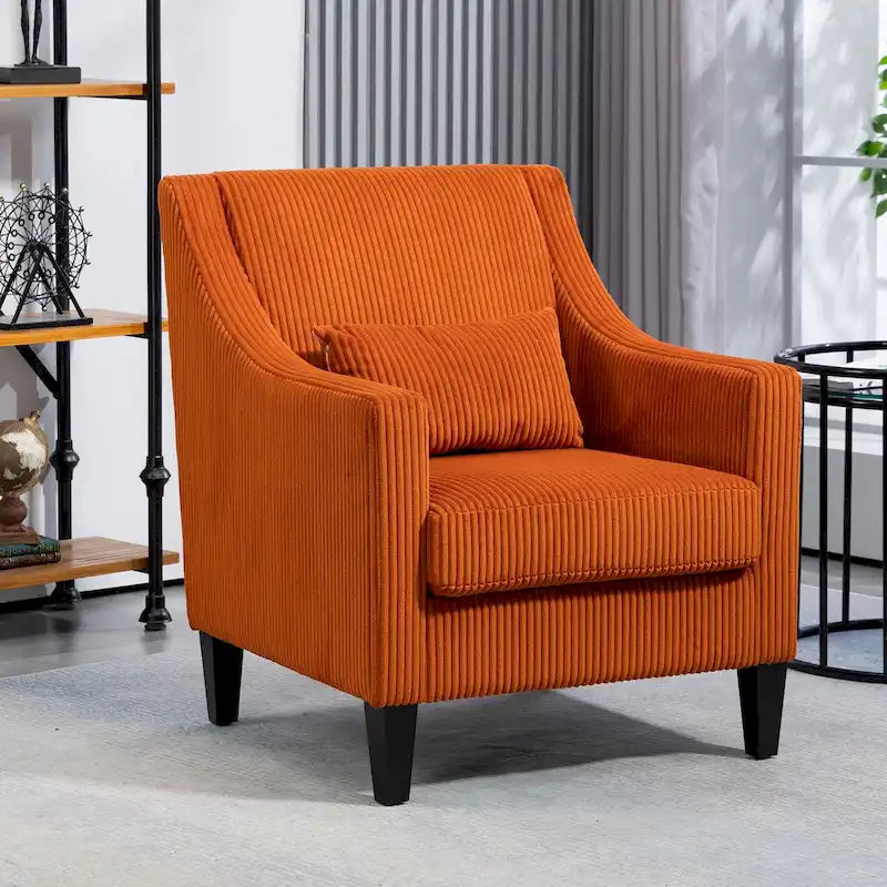 Fauteuil HOMEFUN en velours côtelé, style moderne du milieu du siècle, avec structure en bois, pour salon