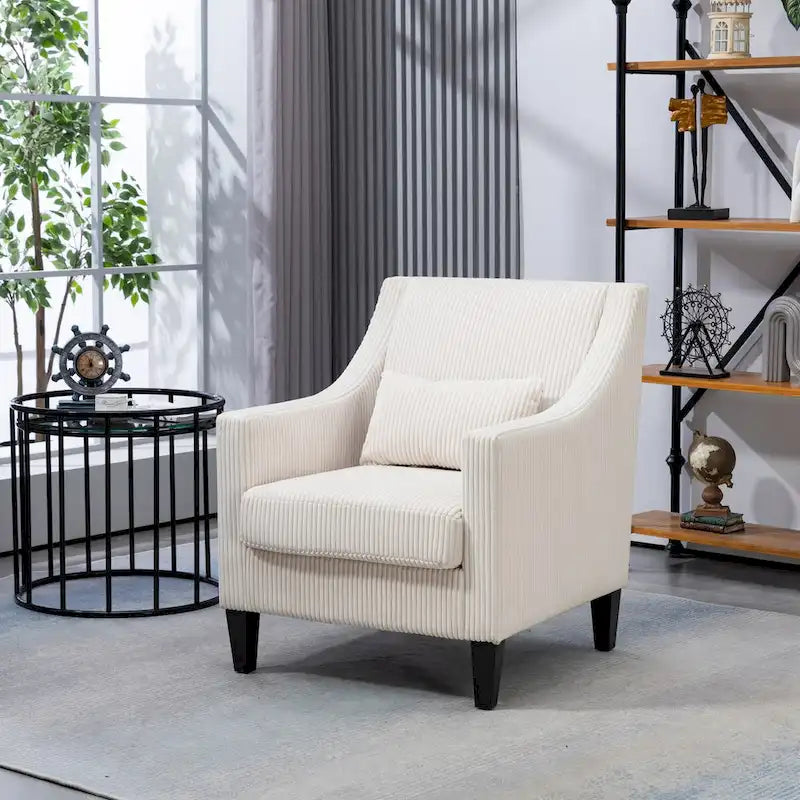 Fauteuil HOMEFUN en velours côtelé, style moderne du milieu du siècle, avec structure en bois, pour salon