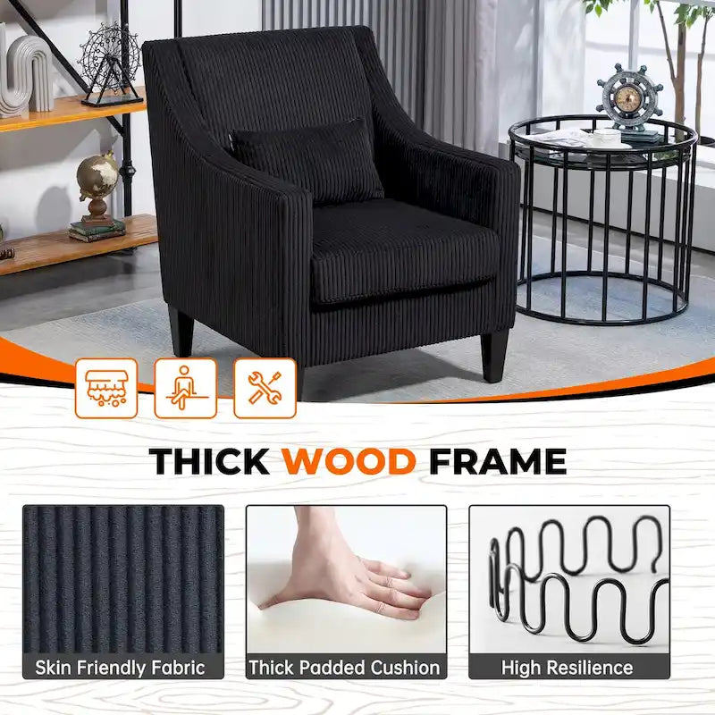 Fauteuil HOMEFUN en velours côtelé, style moderne du milieu du siècle, avec structure en bois, pour salon