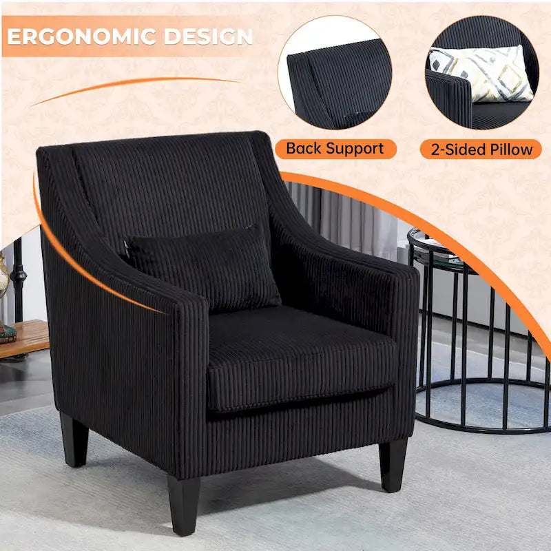 Fauteuil HOMEFUN en velours côtelé, style moderne du milieu du siècle, avec structure en bois, pour salon