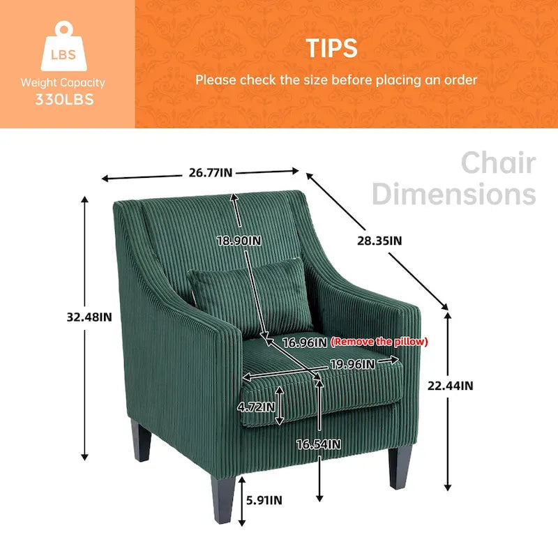 Fauteuil HOMEFUN en velours côtelé, style moderne du milieu du siècle, avec structure en bois, pour salon