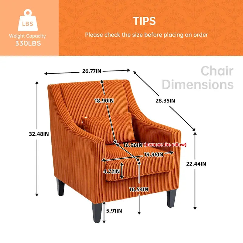 Fauteuil HOMEFUN en velours côtelé, style moderne du milieu du siècle, avec structure en bois, pour salon