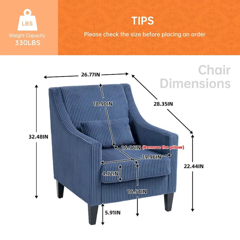 Fauteuil HOMEFUN en velours côtelé, style moderne du milieu du siècle, avec structure en bois, pour salon